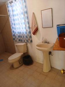 un baño con inodoro y lavabo en CASA ACOGEDORA, en Chignahuapan