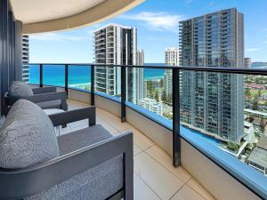 a balcony with a view of the ocean at Oceanview Luxury Escape Oracle Tower 2 Level 24 in Gold Coast