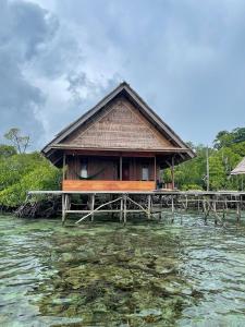 a building on a dock in the water at THE Drift Wood House in Besir +3 photos