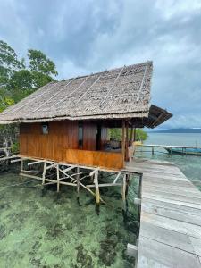 a house on the water with a dock at THE Drift Wood House in Besir