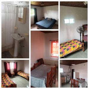 a collage of four pictures of a room with a bedroom at Complejo Cumelen in Gualeguaychú