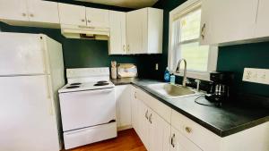 een keuken met een witte koelkast en een spoelbak bij Steps to Kendall, MIT, Green Line in Cambridge +22 foto's