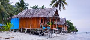 a house on the beach next to the water at Nyanderos homestay in Poelau Mansoear