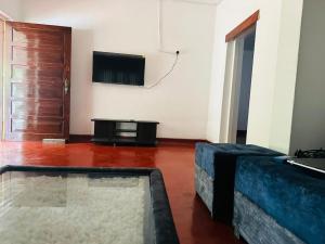 a living room with a couch and a tv at White Cozy Family Bungalow in Badulla