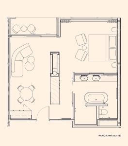 Grundriss einer Wohnung mit einem Schlafzimmer in der Unterkunft Hotel Panorama in Clapham