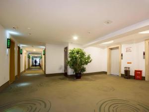 a hallway with a potted plant in a building at Green Tree Inn Tibet Lhasa Zhaji Temple in Lhasa