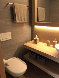 a bathroom with a white toilet and a sink at Motta Rotonda in Maloja