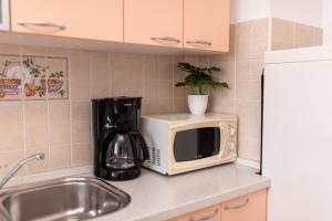 a kitchen counter with a microwave and a coffee maker at Am Südhang Gelegen Mit Meerblick in Brovnije