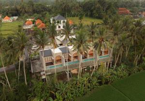 乌布The Kanndra Villa Ubud的棕榈树环绕的房屋的鸟瞰图