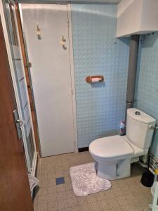 ein Badezimmer mit weißer Toilette und Dusche in der Unterkunft Charmant studio centre village in Gréoux-les-Bains