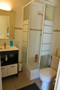a bathroom with a shower and a toilet and a sink at Studio cosy & bien équipé in Brétigny-sur-Orge