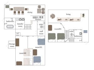 a floor plan of a room with furniture at SEA BASE Onna in Onna