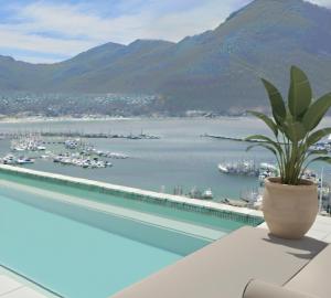 a potted plant sitting on top of a balcony overlooking a harbor at Best Place Ever in Hout Bay