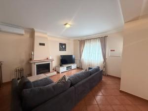 SilveiraにあるToca dos Coelhosのソファとテレビのあるリビングルーム