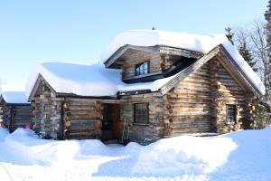 a log cabin with snow on top of it at Holiday Home Kantapää D1 in Luosto