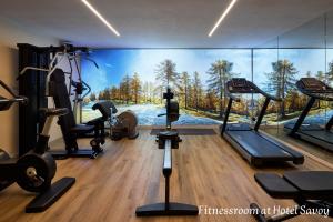a gym with a wall mural of a forest at Ciasa Nives in La Villa
