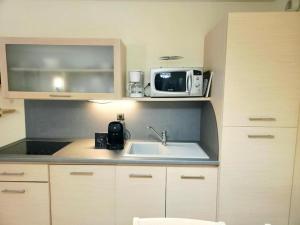 a small kitchen with a sink and a microwave at Spacious N3, quiet,great location in Divonne-les-Bains