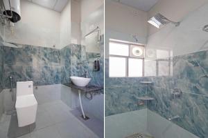 two pictures of a bathroom with a sink and a toilet at Collection O Kesar Crossway Jaipur Formerly Laxmi Palace in Jaipur