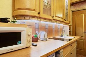 维尔纽斯Old Town Apart FREE Parking的配有微波炉和水槽的厨房 更多5张照片