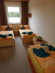a room with three beds in a room at Fewo Auersberg Wgh in Eibenstock