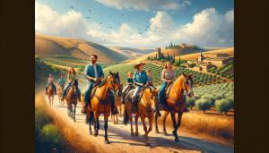 a painting of a group of people riding horses at Panoramic Suites Burbuja junto al Puy du Fou y Toledo in Guadamur