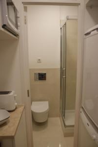 a bathroom with a toilet and a shower at VR Martim Moniz in Lisbon