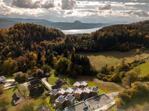 una vista aérea de una casa en un bosque en OpenSky Wörthersee Lodge, en Pörtschach am Wörthersee