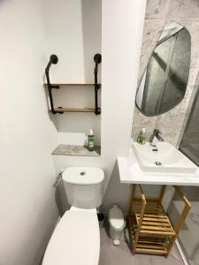 een badkamer met een wit toilet en een wastafel bij Studio au cœur de Chabeuil in Chabeuil