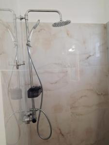a shower with a glass door in a bathroom at Rodini Home Ylia - Rhodes in Rhodes Town
