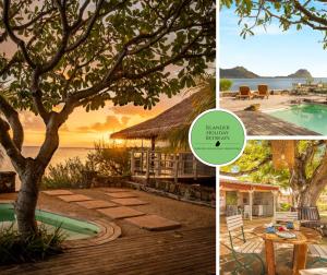 黑河区Harmonie的一组照片拼贴，内容包括度假村和一棵树。