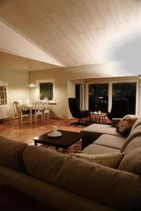 un salon avec un canapé et une table dans l'établissement Arctic View House - near Cable Car & Arctic Cathedral, à Tromsø