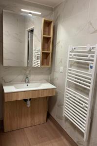 a bathroom with a sink and a mirror at Zenao Appart'hôtels Alfortville in Alfortville