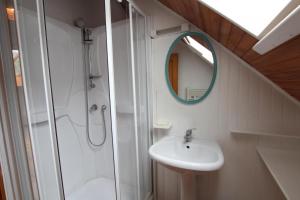a bathroom with a shower and a sink and a mirror at Le lheze in Cette-Eygun +30 photos
