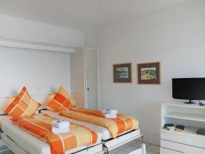 een slaapkamer met twee bedden en een flatscreen-tv bij Studio Vista Lago by Interhome in Ruvigliana