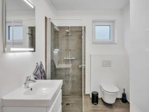 a bathroom with a shower and a sink and a toilet at Apartment Seetraum by Interhome in Lembruch