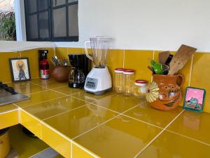 a kitchen counter with a blender on top of it at Casa Kata in Zipolite