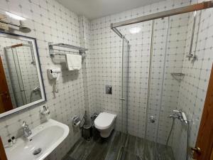 Un baño con ducha, inodoro y lavabo. en Apartments by Rikhe Palace, en Tiflis 13 fotos más