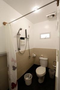 a small bathroom with a toilet and a shower at SunzEn Palawan, Resort in Coron