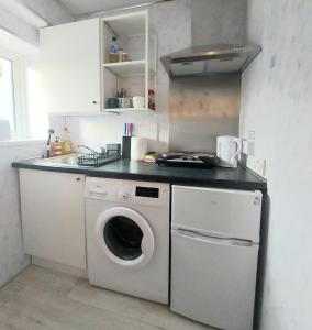 a kitchen with a washing machine and a dishwasher at The Wee Nest in Largs - One-Bedroom Ground Flat in Largs +6 photos