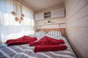 Ένα ή περισσότερα κρεβάτια σε δωμάτιο στο Hausboot Elements Woma D13