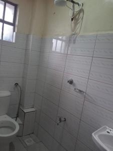 Un baño con ducha, inodoro y lavabo. en Flomark, en Nairobi
