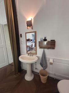 un baño con lavabo y espejo en la maison des dames, 