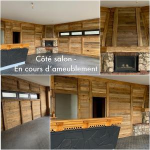 eine Fotocollage eines Gebäudes mit Kamin in der Unterkunft Chalet Arpian Valmorel in Les Avanchers