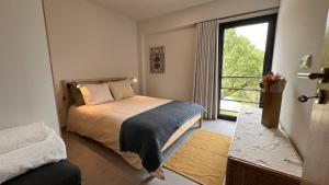 een slaapkamer met een bed en een groot raam bij Serena Terrace in Cabeceiras de Basto