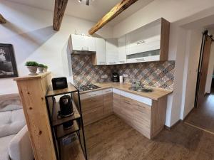 a kitchen with a sink and a counter top at De Hongaarse Vallei in Szellő