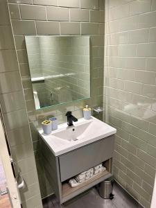ein Badezimmer mit Waschbecken und Spiegel in der Unterkunft Apartment next to The Oxford Union in Oxford