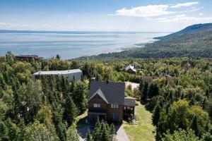 an aerial view of a house on a hill next to the water at Phoenix 75: River view, Spa and Pool Table in Petite-Rivière-Saint-François