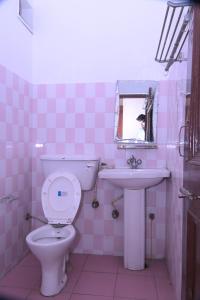 Baño de color rosa con aseo y lavamanos en siti castle jalandhar, en Jalandhar 108 fotos más