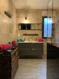 eine Küche mit Spüle und Arbeitsplatte in der Unterkunft L Atelier Veulais in Veules-les-Roses