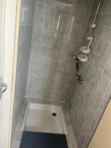 een badkamer met een douche en een afvoer in de vloer bij La maison de Bonnevel in Civray-de-Touraine